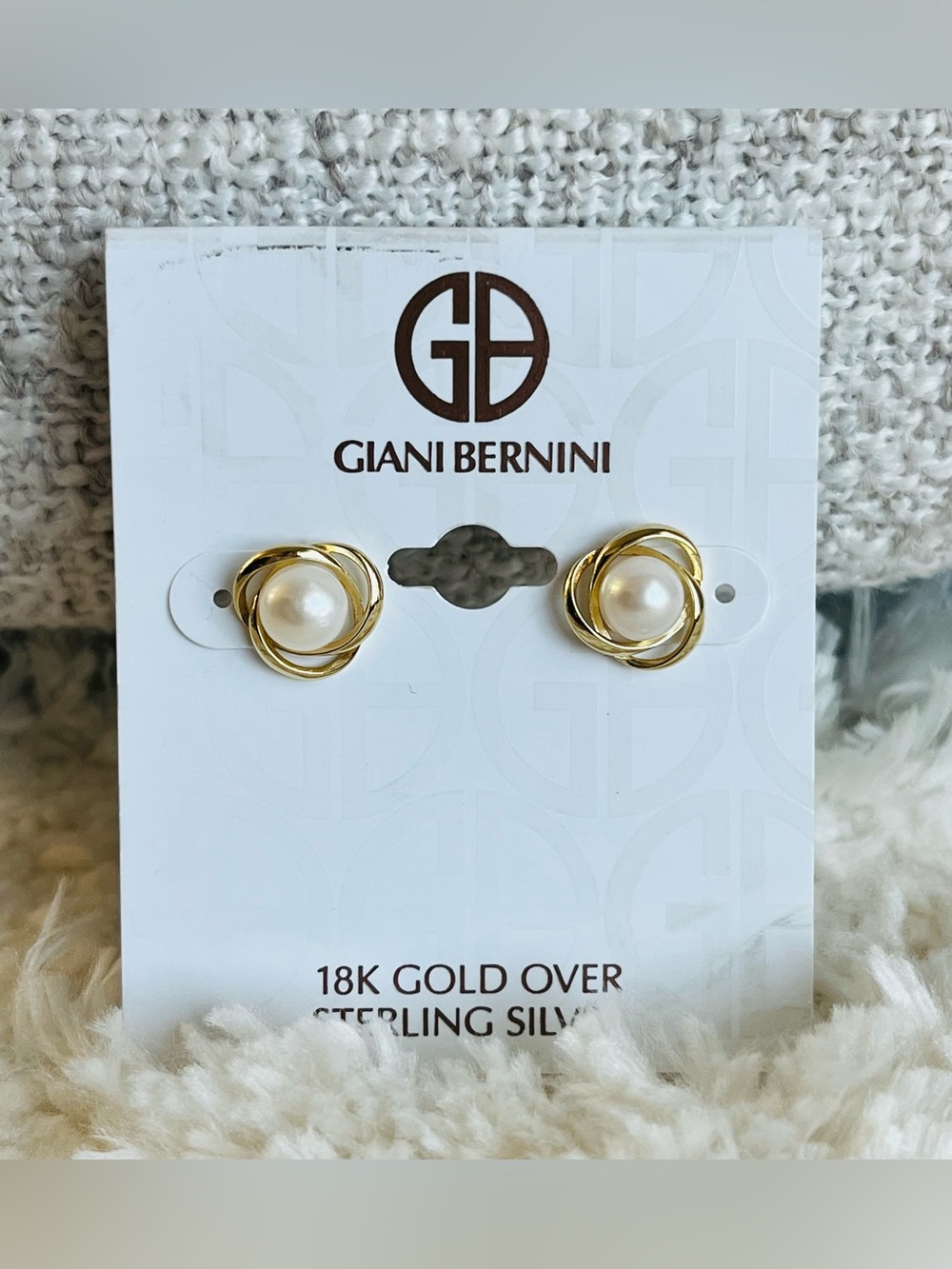 Giani Bernini Cultured Freshwater Pearl (7mm) Love Knot Stud Earrings